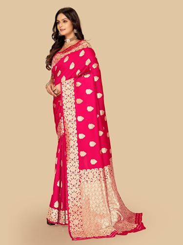 Fluit Lesvetements Women's Banarasi Silk Saree Gajari | Soft Pure Silk with Meenakari Zari Weaving | Traditional Wedding Saree with Unstitched Blouse Piece | for Festivals & Functions