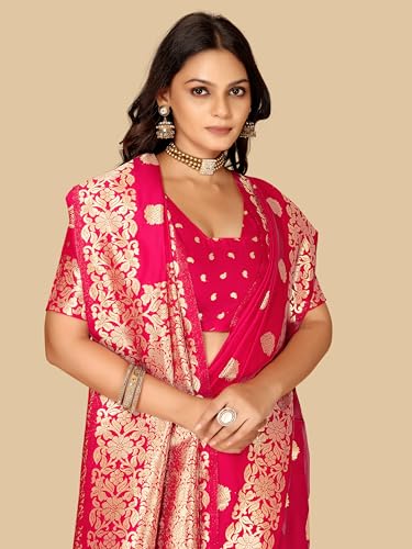 Fluit Lesvetements Women's Banarasi Silk Saree Gajari | Soft Pure Silk with Meenakari Zari Weaving | Traditional Wedding Saree with Unstitched Blouse Piece | for Festivals & Functions