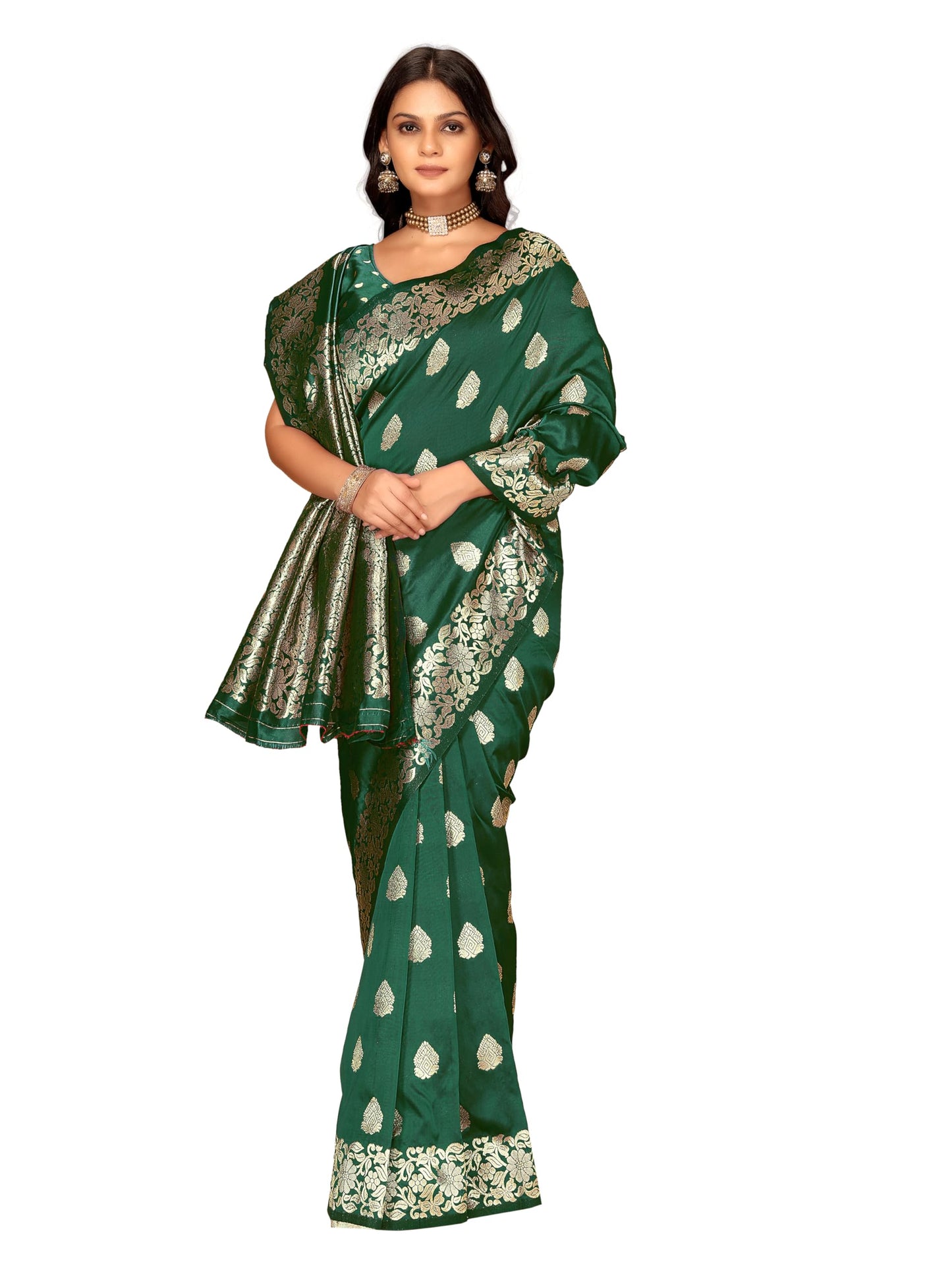 Fluit Lesvetements Women's Banarasi Silk Saree Gajari | Soft Pure Silk with Meenakari Zari Weaving | Traditional Wedding Saree with Unstitched Blouse Piece | for Festivals & Functions