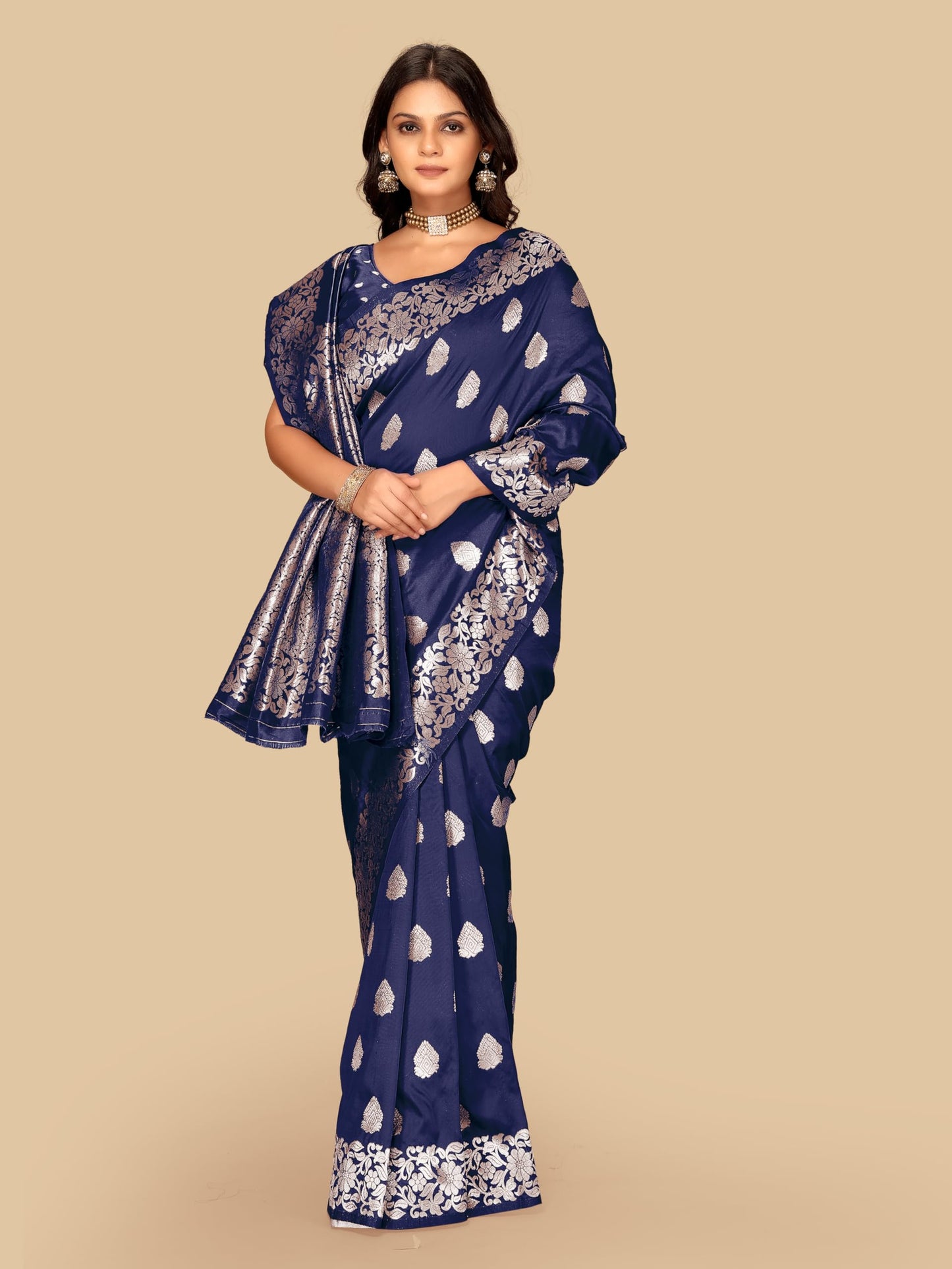Fluit Lesvetements Women's Banarasi Silk Saree Gajari | Soft Pure Silk with Meenakari Zari Weaving | Traditional Wedding Saree with Unstitched Blouse Piece | for Festivals & Functions
