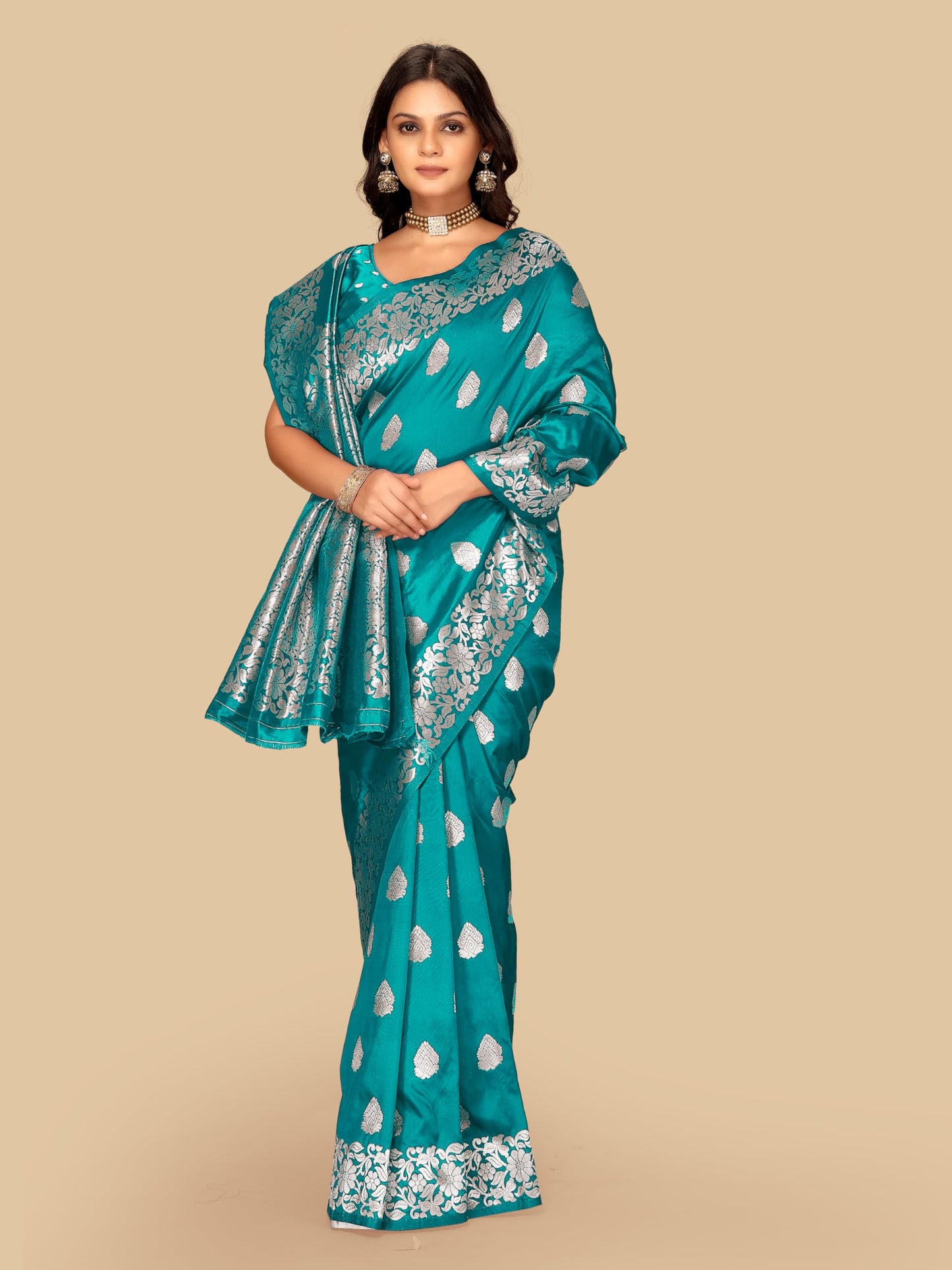 Fluit Lesvetements Women's Banarasi Silk Saree Gajari | Soft Pure Silk with Meenakari Zari Weaving | Traditional Wedding Saree with Unstitched Blouse Piece | for Festivals & Functions