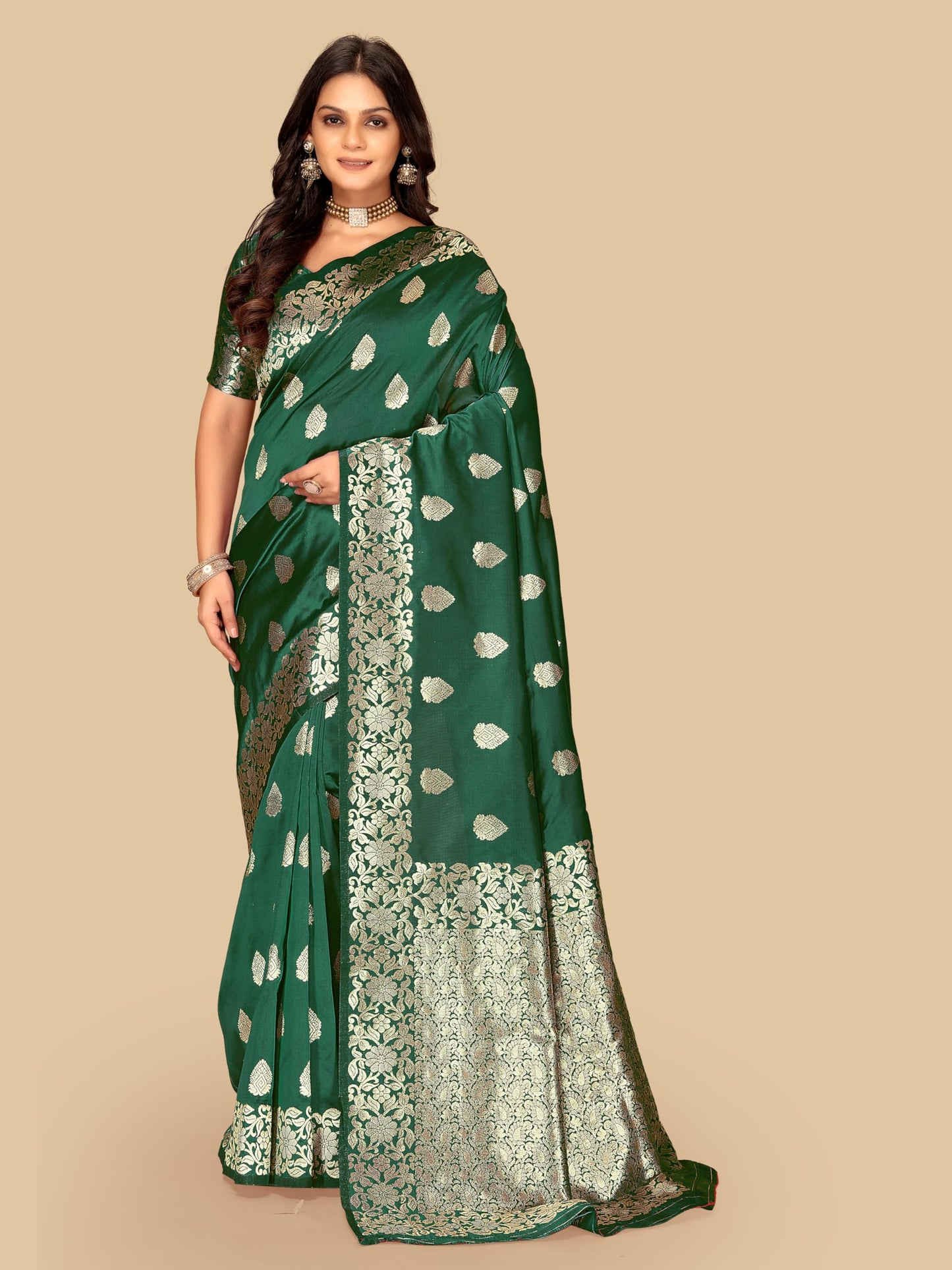 Fluit Lesvetements Women's Banarasi Silk Saree Gajari | Soft Pure Silk with Meenakari Zari Weaving | Traditional Wedding Saree with Unstitched Blouse Piece | for Festivals & Functions