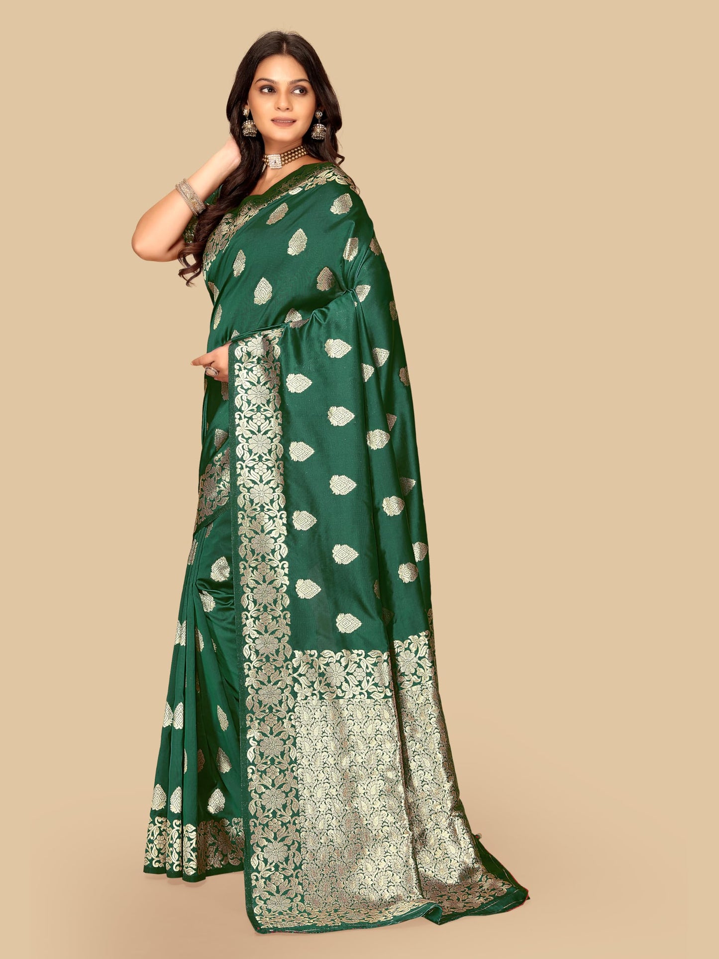 Fluit Lesvetements Women's Banarasi Silk Saree Gajari | Soft Pure Silk with Meenakari Zari Weaving | Traditional Wedding Saree with Unstitched Blouse Piece | for Festivals & Functions