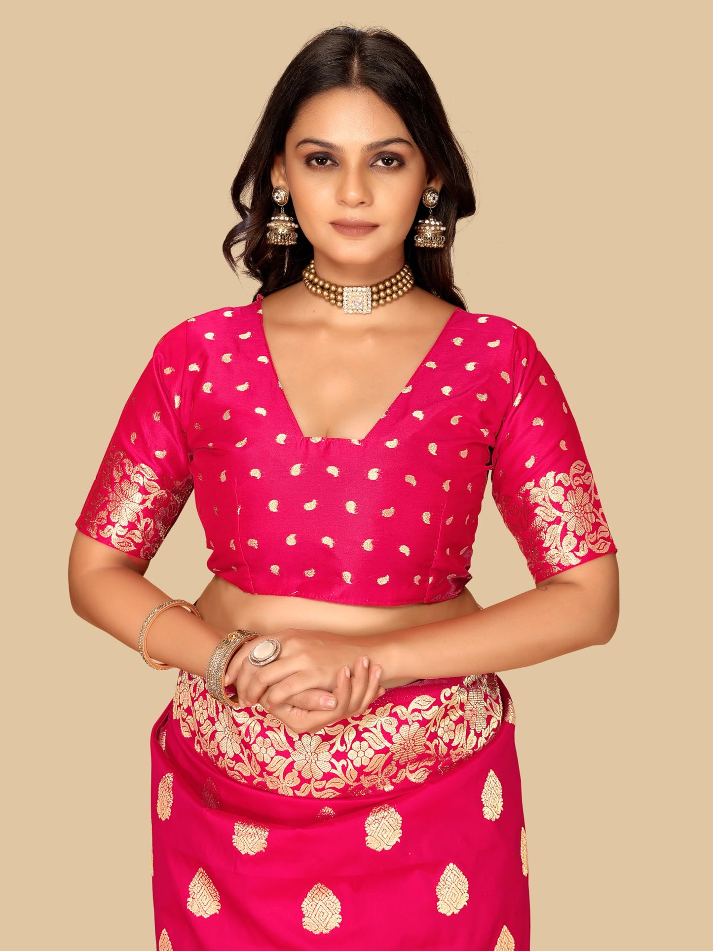 Fluit Lesvetements Women's Banarasi Silk Saree Gajari | Soft Pure Silk with Meenakari Zari Weaving | Traditional Wedding Saree with Unstitched Blouse Piece | for Festivals & Functions