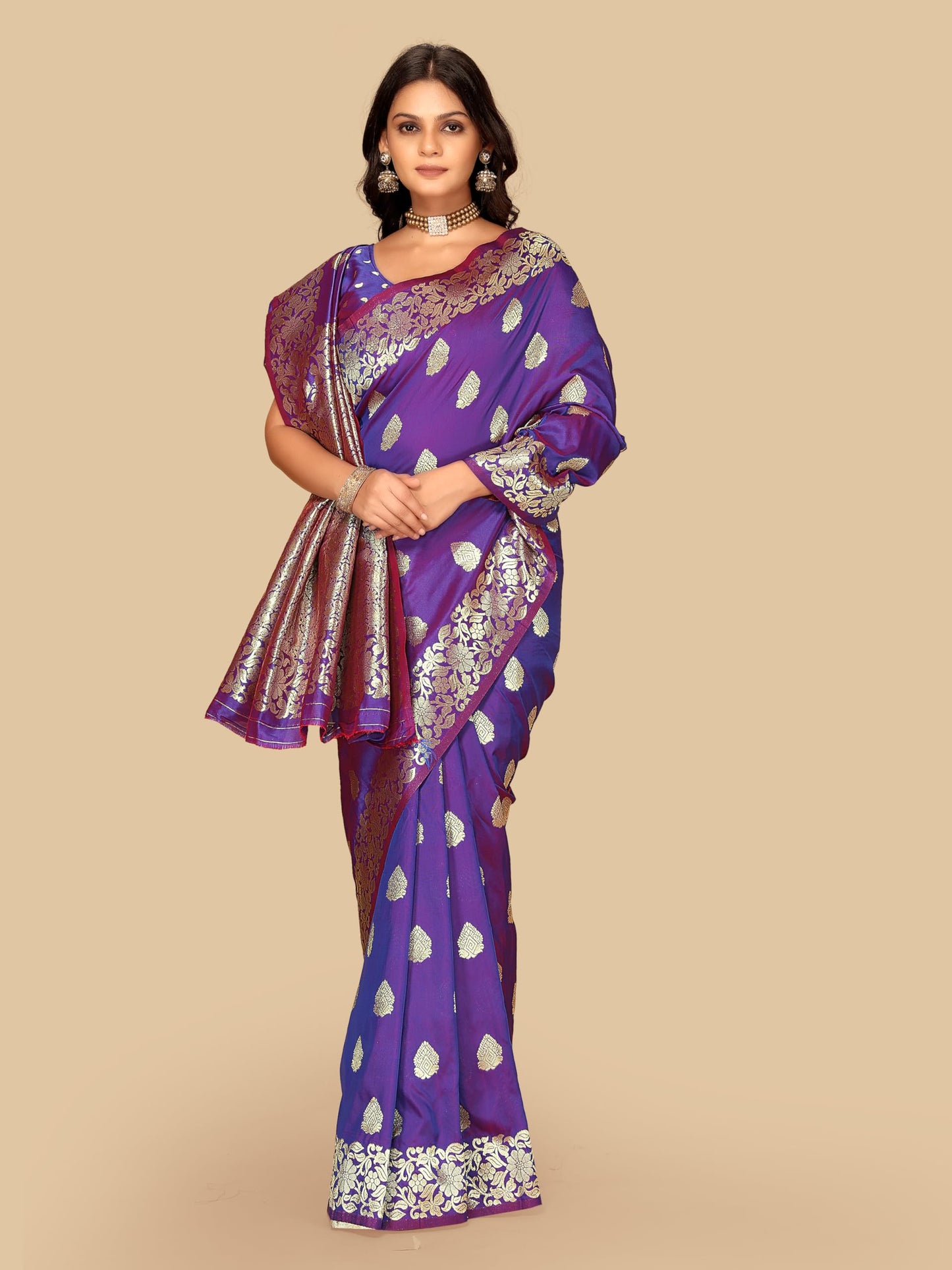 Fluit Lesvetements Women's Banarasi Silk Saree Gajari | Soft Pure Silk with Meenakari Zari Weaving | Traditional Wedding Saree with Unstitched Blouse Piece | for Festivals & Functions