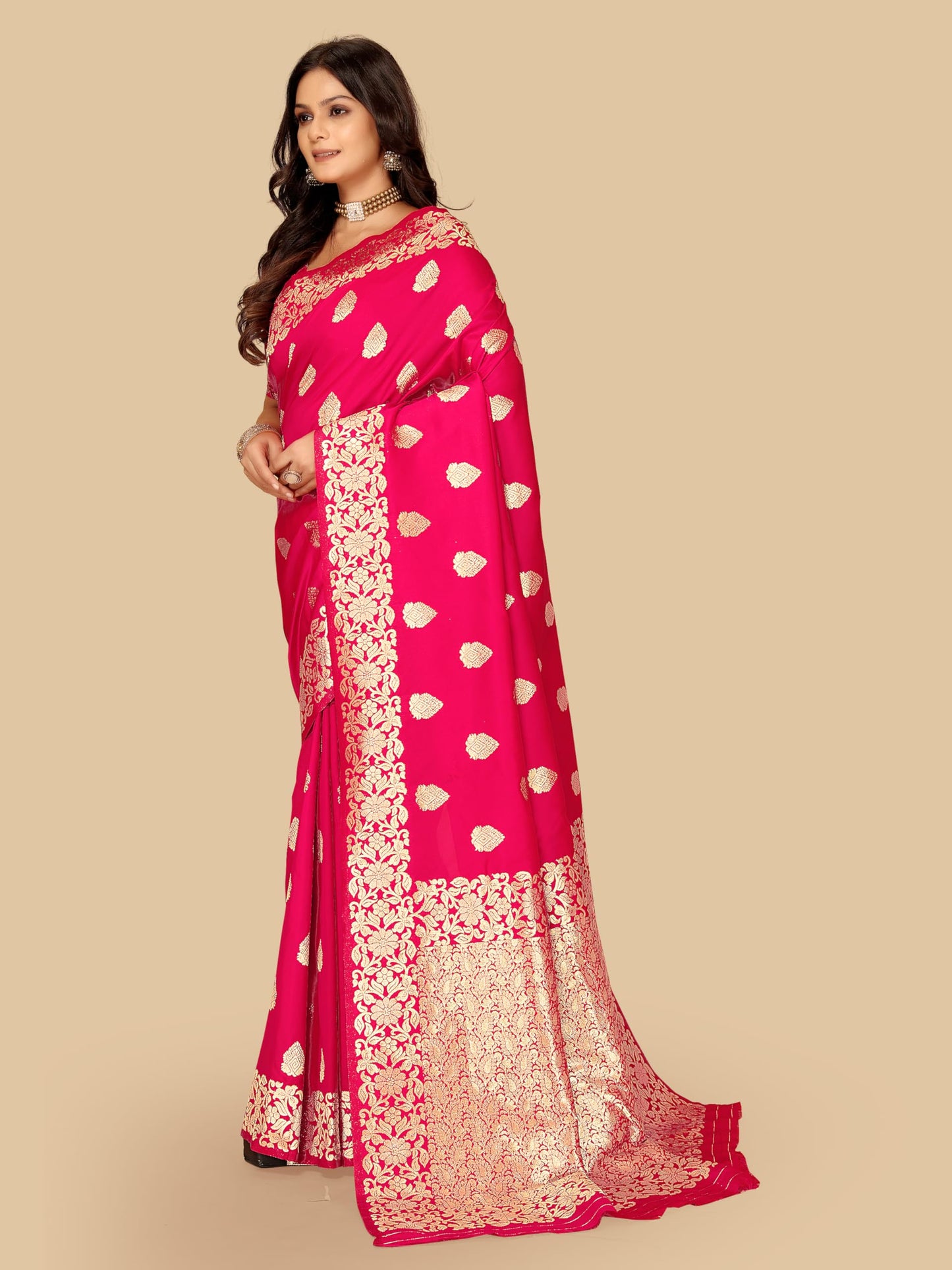 Fluit Lesvetements Women's Banarasi Silk Saree Gajari | Soft Pure Silk with Meenakari Zari Weaving | Traditional Wedding Saree with Unstitched Blouse Piece | for Festivals & Functions