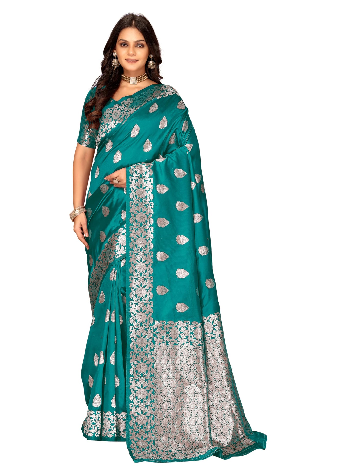 Fluit Lesvetements Women's Banarasi Silk Saree Gajari | Soft Pure Silk with Meenakari Zari Weaving | Traditional Wedding Saree with Unstitched Blouse Piece | for Festivals & Functions
