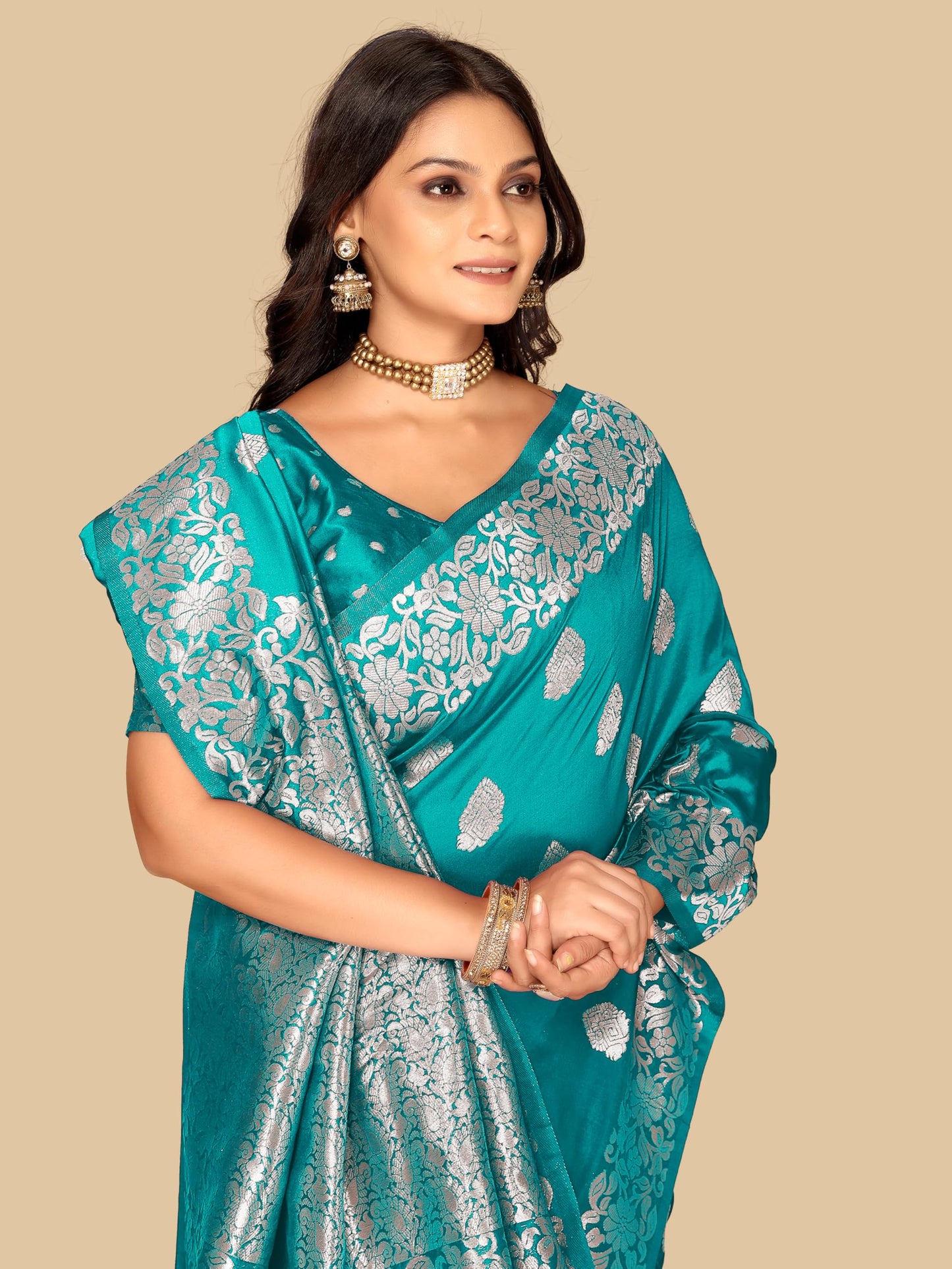Fluit Lesvetements Women's Banarasi Silk Saree Gajari | Soft Pure Silk with Meenakari Zari Weaving | Traditional Wedding Saree with Unstitched Blouse Piece | for Festivals & Functions