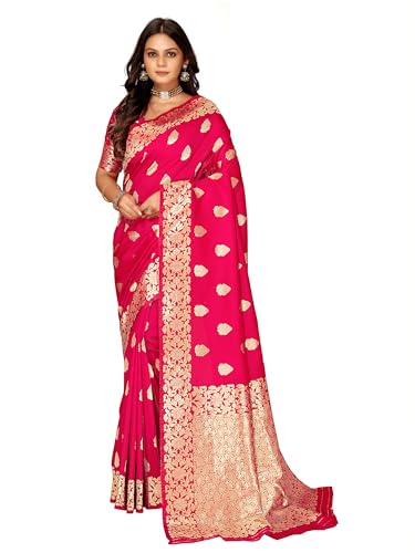 Fluit Lesvetements Women's Banarasi Silk Saree Gajari | Soft Pure Silk with Meenakari Zari Weaving | Traditional Wedding Saree with Unstitched Blouse Piece | for Festivals & Functions