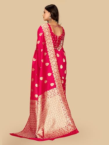 Fluit Lesvetements Women's Banarasi Silk Saree Gajari | Soft Pure Silk with Meenakari Zari Weaving | Traditional Wedding Saree with Unstitched Blouse Piece | for Festivals & Functions