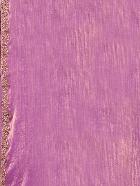 Fluit Lesvetements Women's Shimmer Chiffon soft silk two tone saree with Lace Boarder Shiny Stone and Diamond Work Saree With Unstitched Blouse Piece(5.5 mt Saree with 0.8 mt blouse piece)