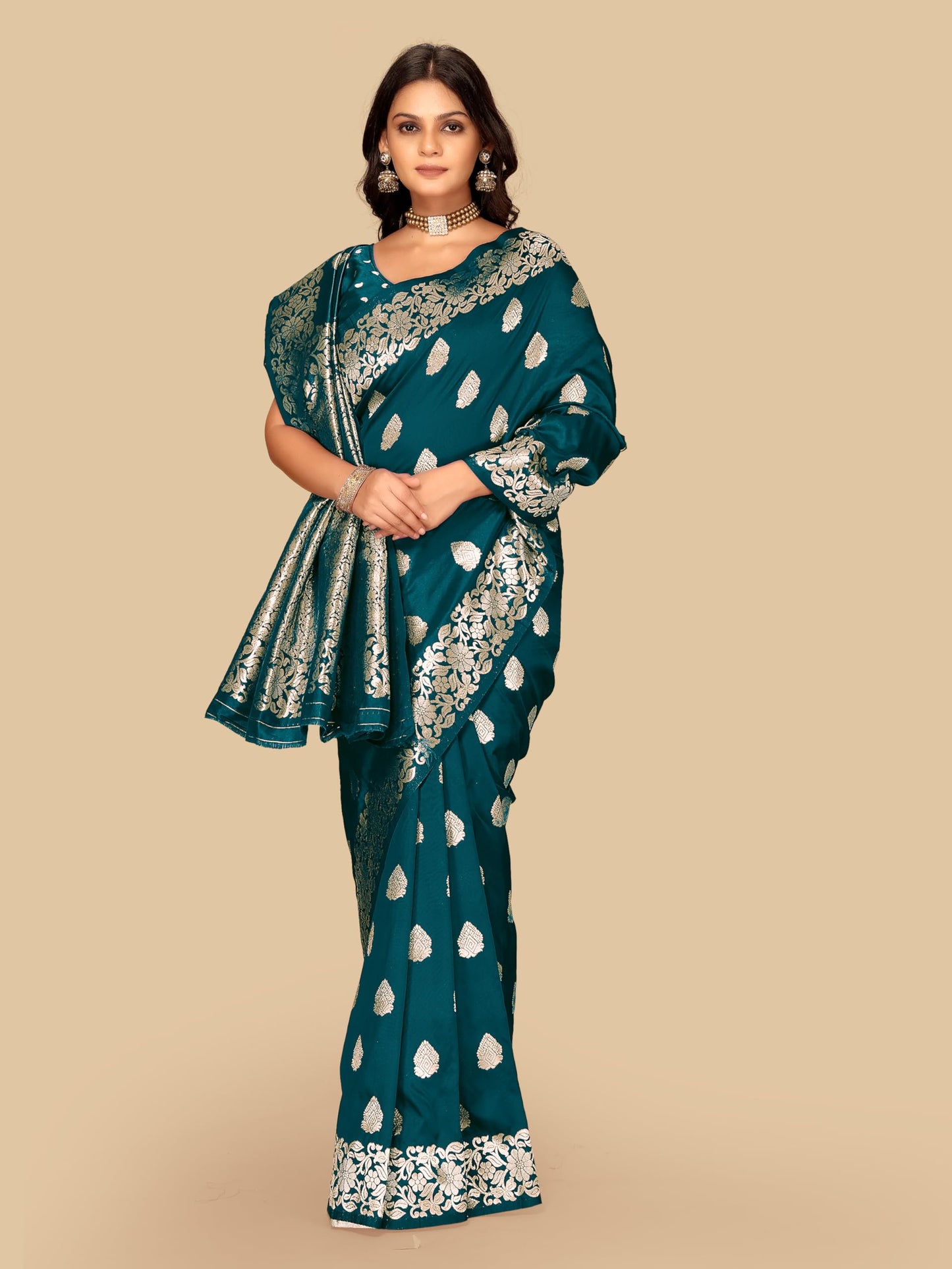 Fluit Lesvetements Women's Banarasi Silk Saree Gajari | Soft Pure Silk with Meenakari Zari Weaving | Traditional Wedding Saree with Unstitched Blouse Piece | for Festivals & Functions