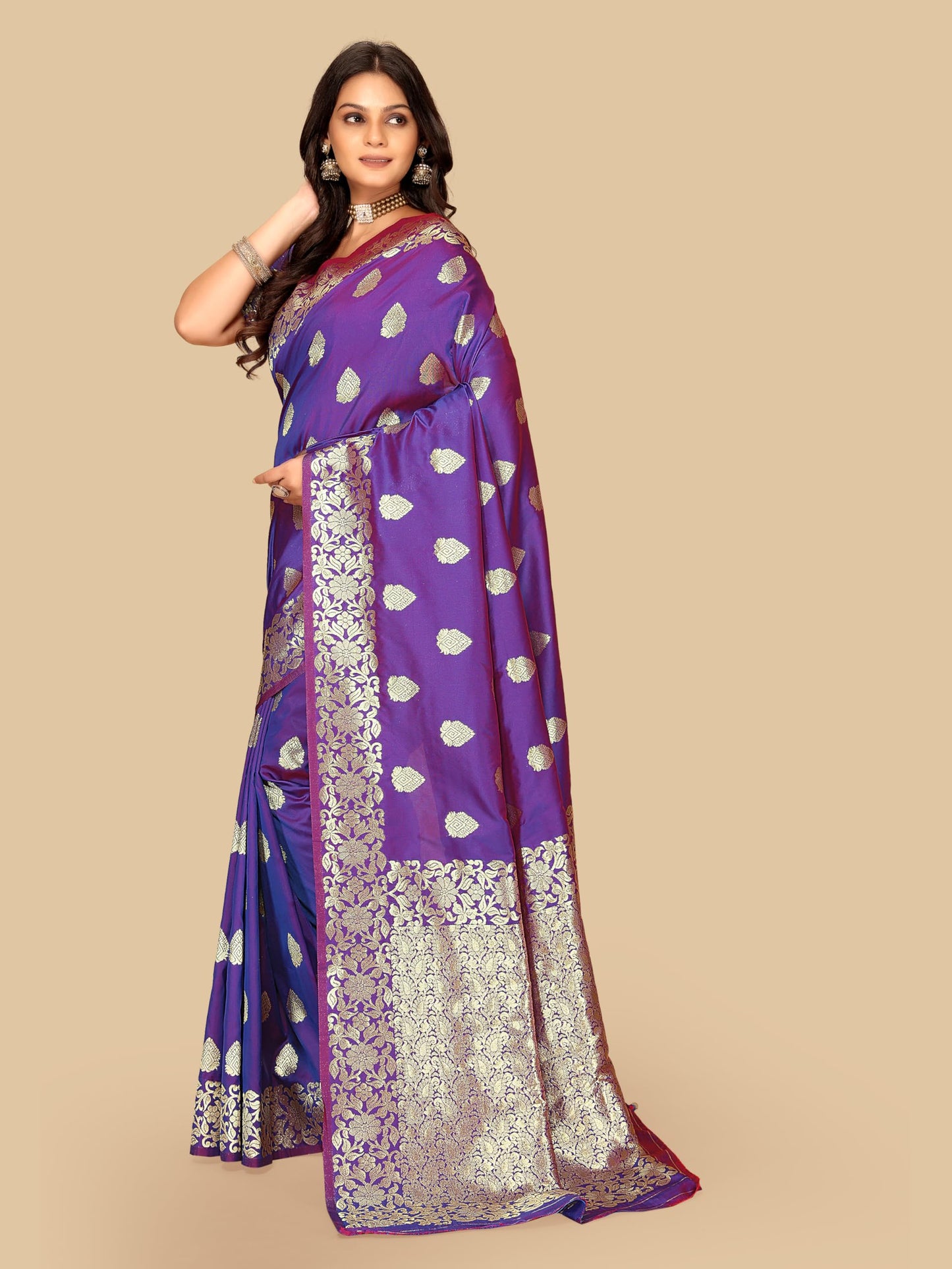 Fluit Lesvetements Women's Banarasi Silk Saree Gajari | Soft Pure Silk with Meenakari Zari Weaving | Traditional Wedding Saree with Unstitched Blouse Piece | for Festivals & Functions