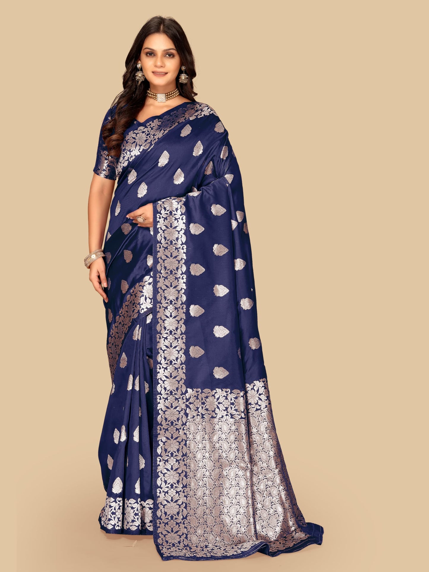 Fluit Lesvetements Women's Banarasi Silk Saree Gajari | Soft Pure Silk with Meenakari Zari Weaving | Traditional Wedding Saree with Unstitched Blouse Piece | for Festivals & Functions