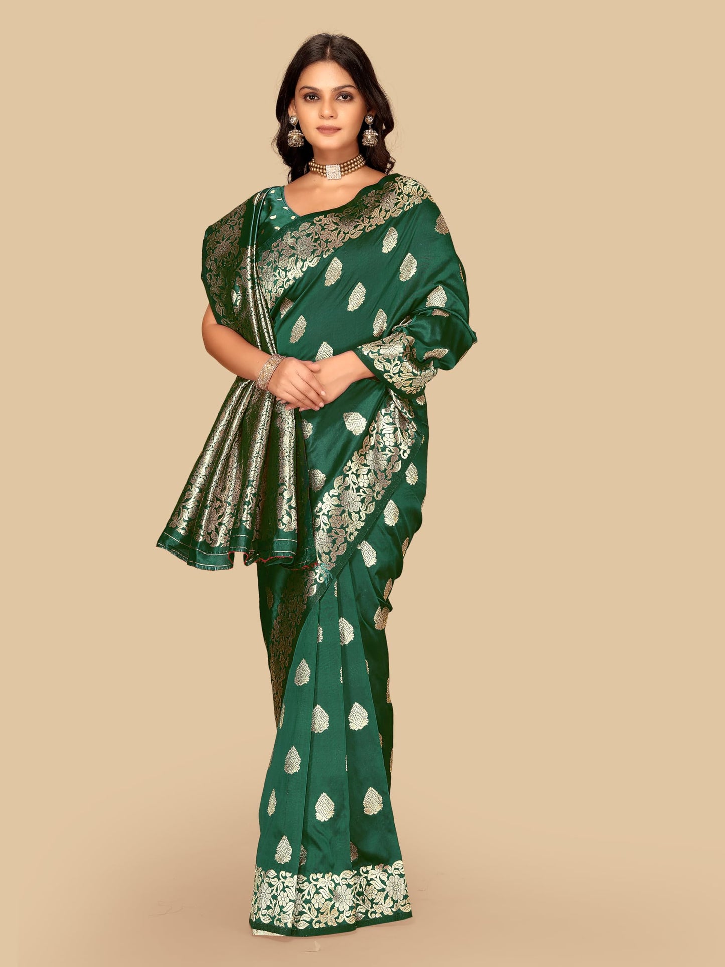 Fluit Lesvetements Women's Banarasi Silk Saree Gajari | Soft Pure Silk with Meenakari Zari Weaving | Traditional Wedding Saree with Unstitched Blouse Piece | for Festivals & Functions