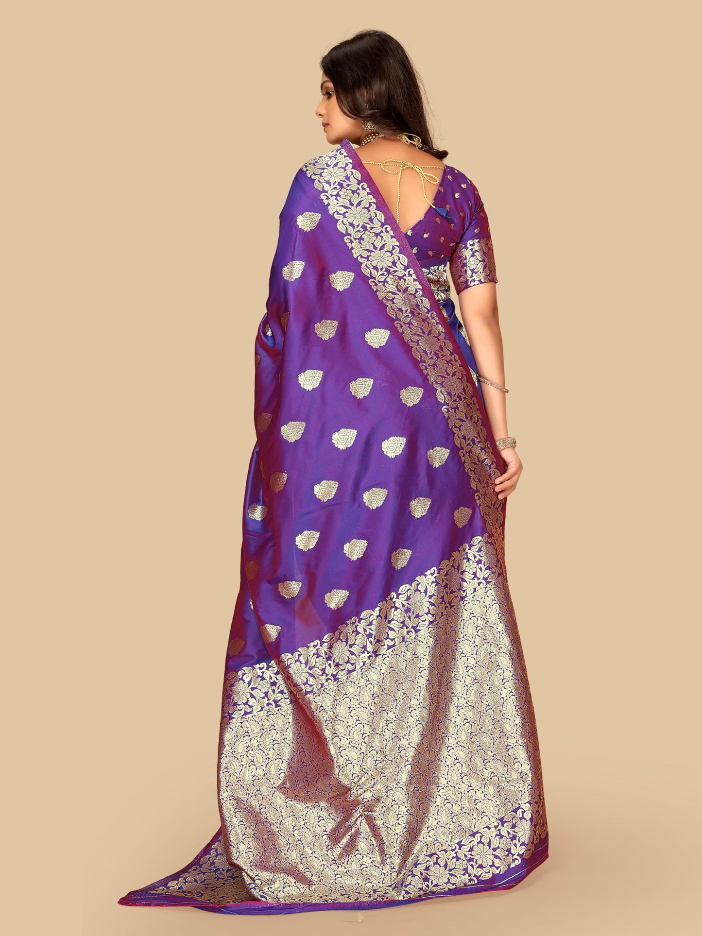 Fluit Lesvetements Women's Banarasi Silk Saree Gajari | Soft Pure Silk with Meenakari Zari Weaving | Traditional Wedding Saree with Unstitched Blouse Piece | for Festivals & Functions