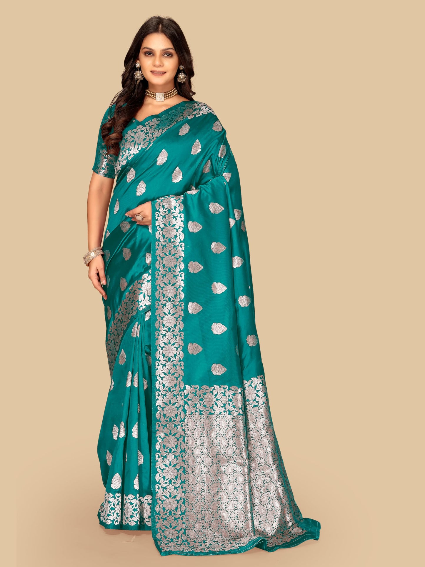 Fluit Lesvetements Women's Banarasi Silk Saree Gajari | Soft Pure Silk with Meenakari Zari Weaving | Traditional Wedding Saree with Unstitched Blouse Piece | for Festivals & Functions