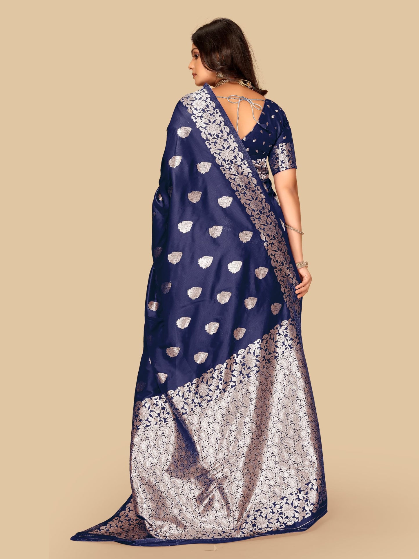 Fluit Lesvetements Women's Banarasi Silk Saree Gajari | Soft Pure Silk with Meenakari Zari Weaving | Traditional Wedding Saree with Unstitched Blouse Piece | for Festivals & Functions