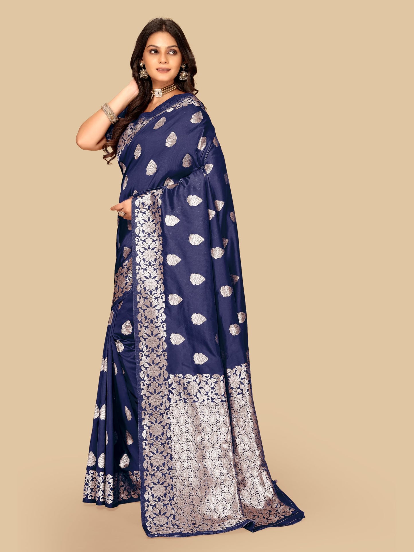 Fluit Lesvetements Women's Banarasi Silk Saree Gajari | Soft Pure Silk with Meenakari Zari Weaving | Traditional Wedding Saree with Unstitched Blouse Piece | for Festivals & Functions