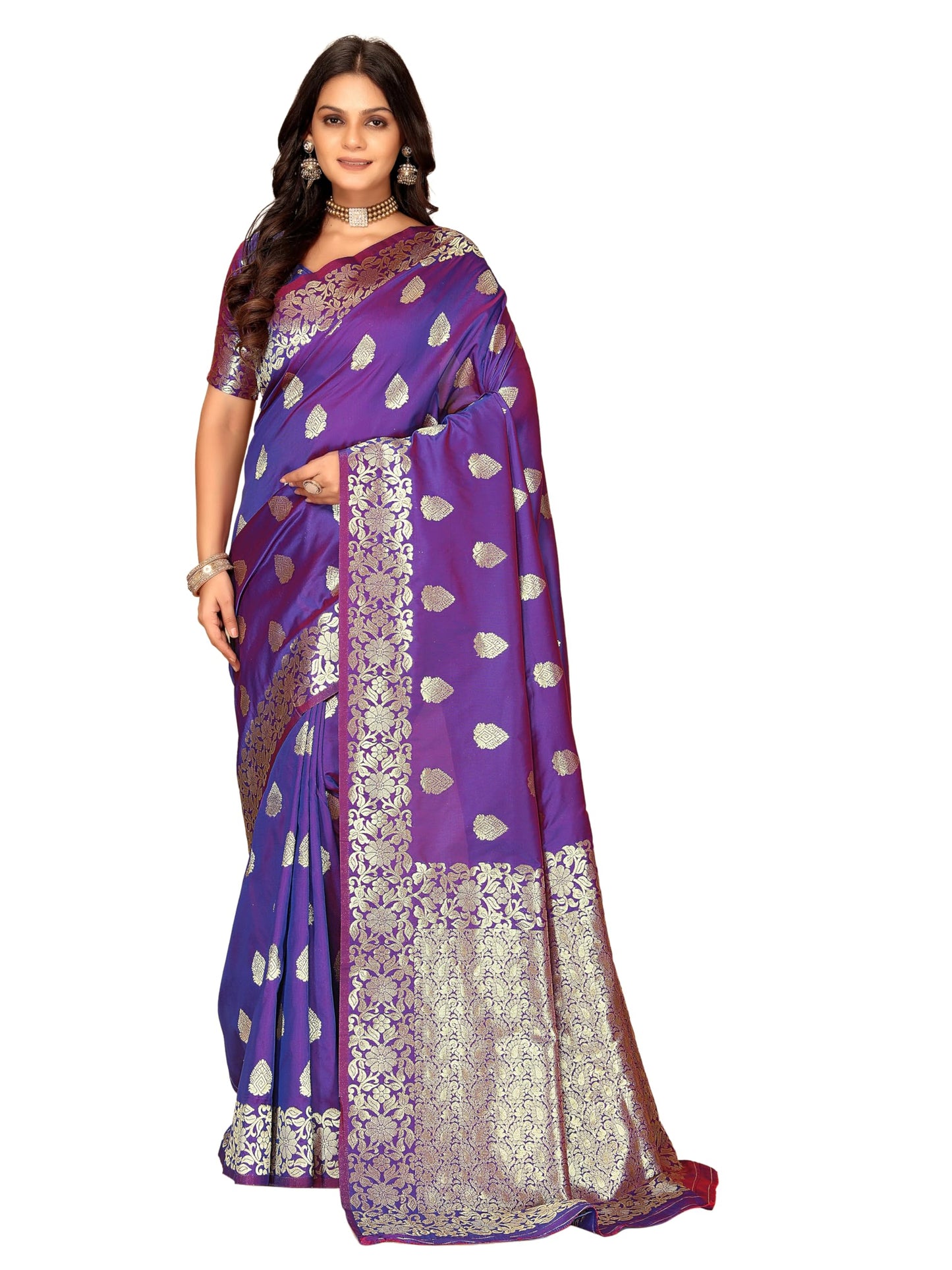 Fluit Lesvetements Women's Banarasi Silk Saree Gajari | Soft Pure Silk with Meenakari Zari Weaving | Traditional Wedding Saree with Unstitched Blouse Piece | for Festivals & Functions