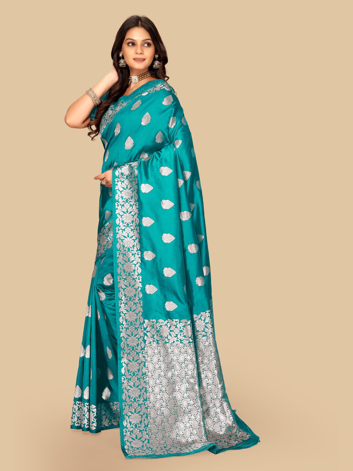 Fluit Lesvetements Women's Banarasi Silk Saree Gajari | Soft Pure Silk with Meenakari Zari Weaving | Traditional Wedding Saree with Unstitched Blouse Piece | for Festivals & Functions