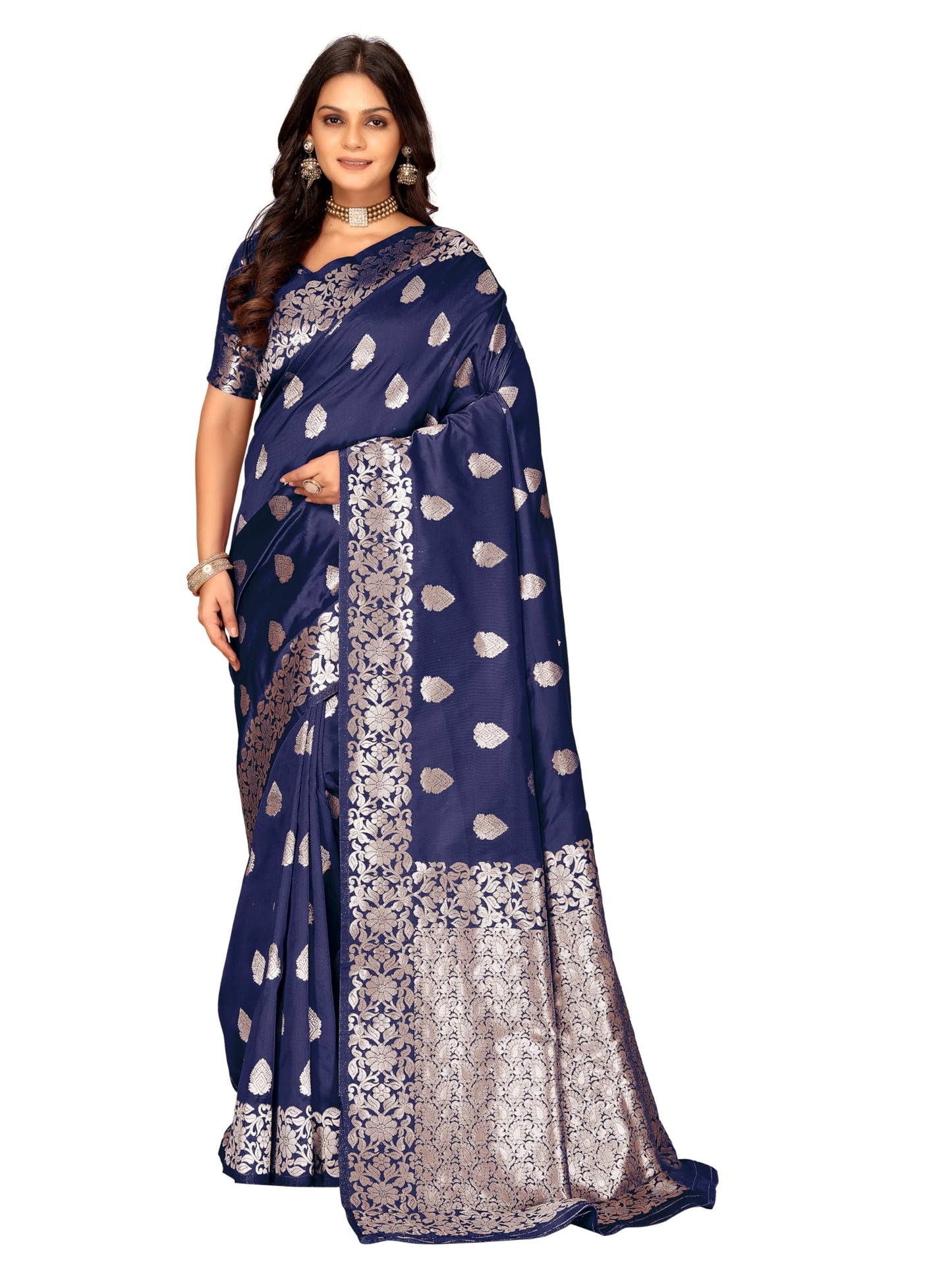 Fluit Lesvetements Women's Banarasi Silk Saree Gajari | Soft Pure Silk with Meenakari Zari Weaving | Traditional Wedding Saree with Unstitched Blouse Piece | for Festivals & Functions