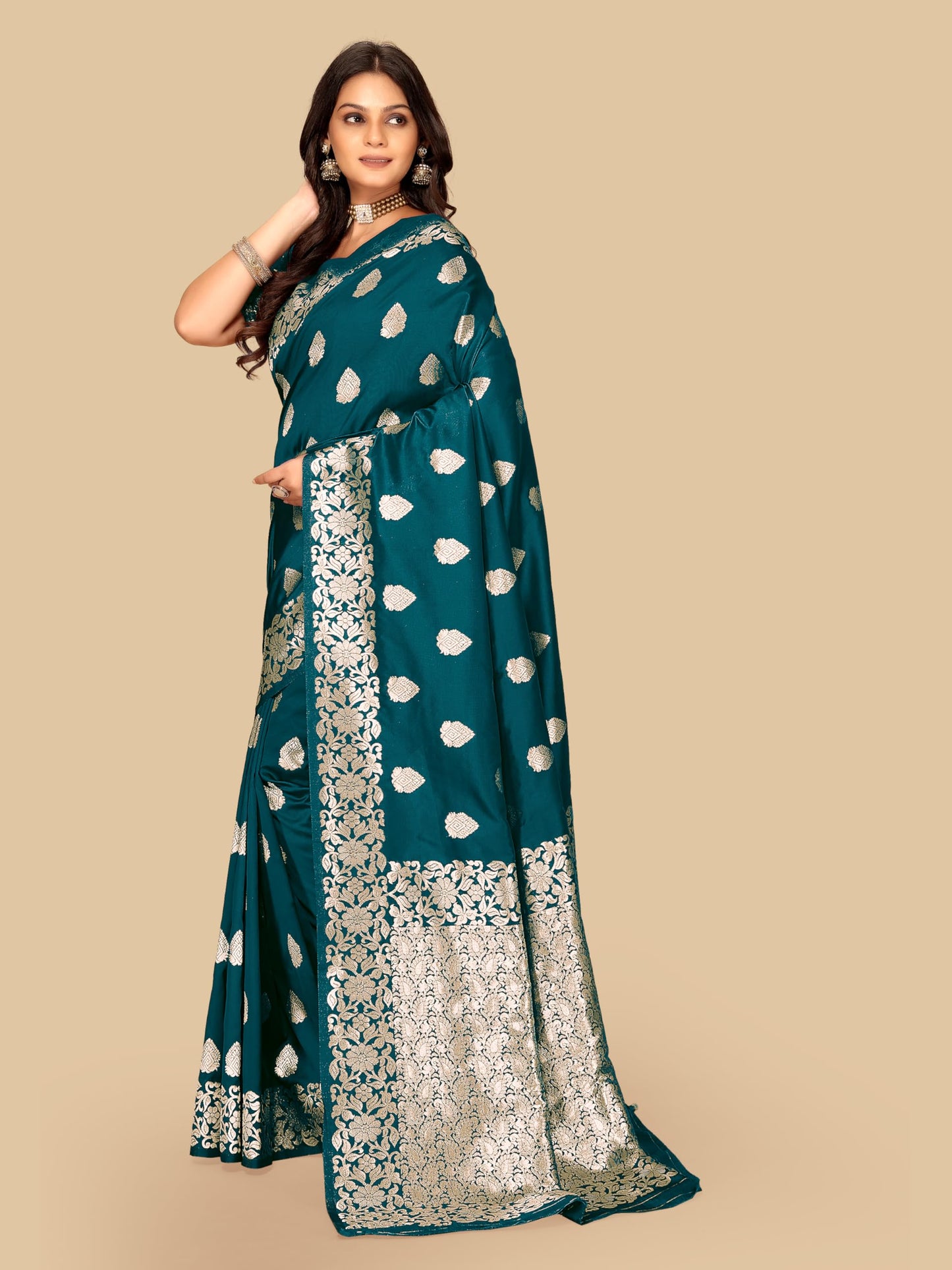 Fluit Lesvetements Women's Banarasi Silk Saree Gajari | Soft Pure Silk with Meenakari Zari Weaving | Traditional Wedding Saree with Unstitched Blouse Piece | for Festivals & Functions