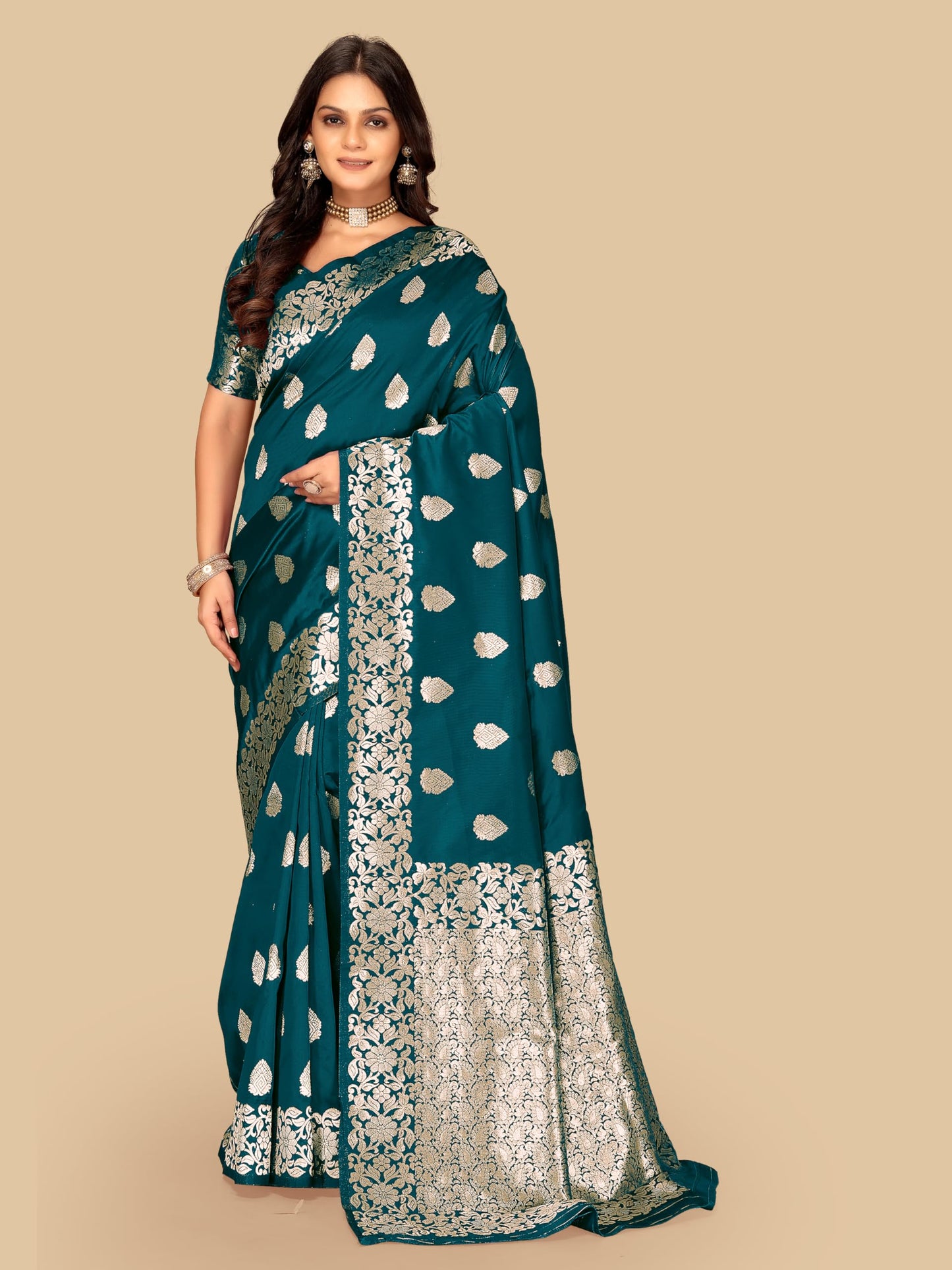 Fluit Lesvetements Women's Banarasi Silk Saree Gajari | Soft Pure Silk with Meenakari Zari Weaving | Traditional Wedding Saree with Unstitched Blouse Piece | for Festivals & Functions