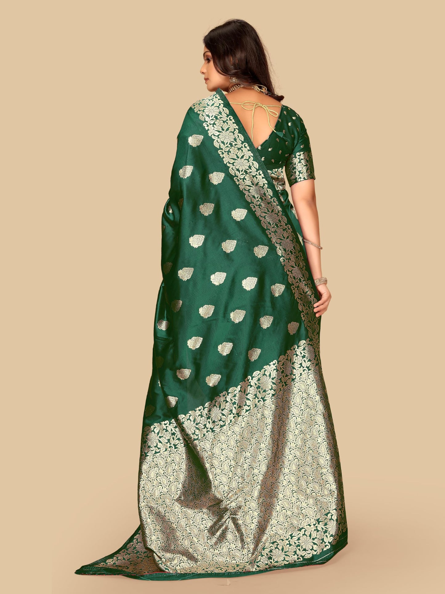 Fluit Lesvetements Women's Banarasi Silk Saree Gajari | Soft Pure Silk with Meenakari Zari Weaving | Traditional Wedding Saree with Unstitched Blouse Piece | for Festivals & Functions