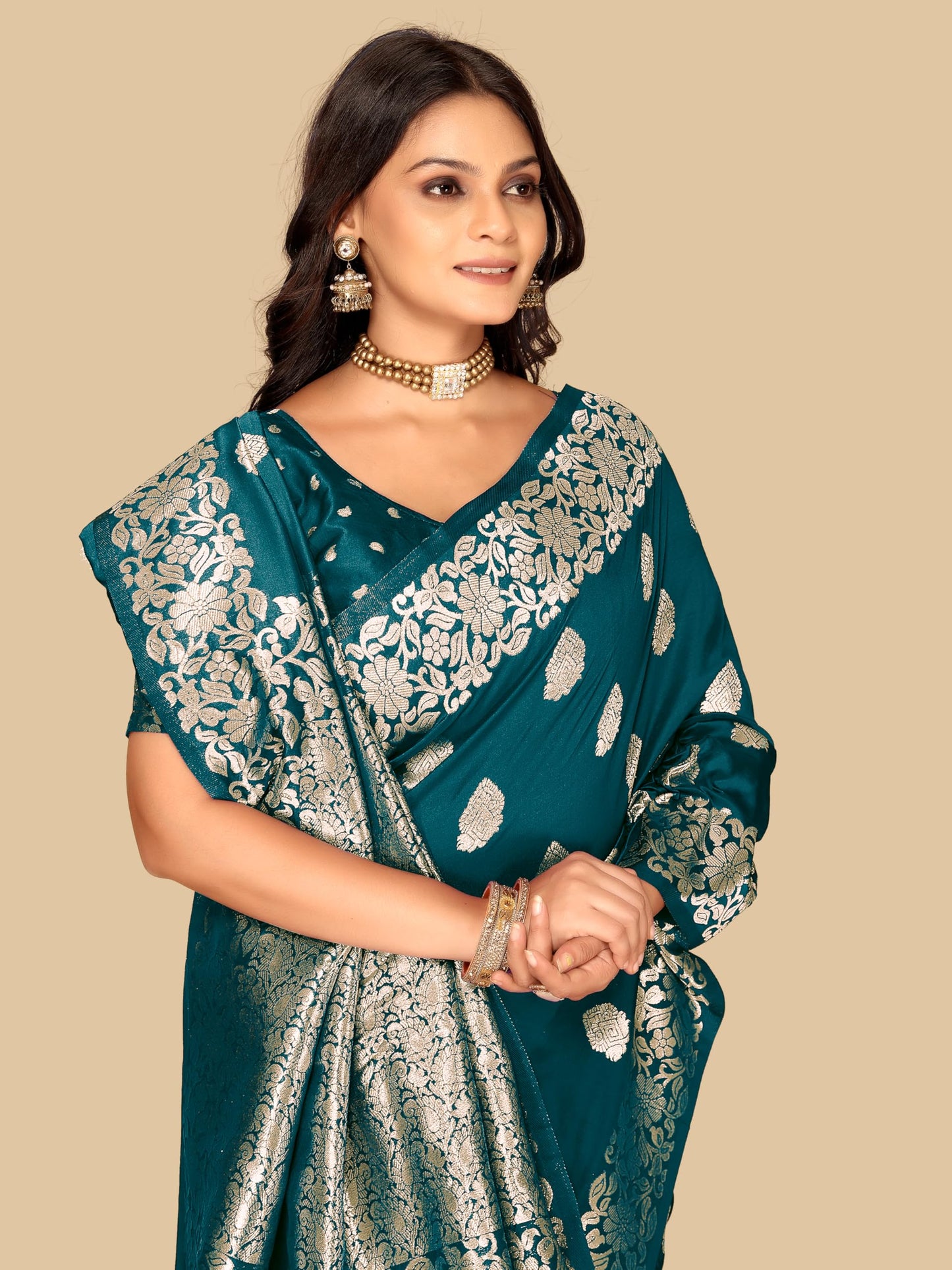 Fluit Lesvetements Women's Banarasi Silk Saree Gajari | Soft Pure Silk with Meenakari Zari Weaving | Traditional Wedding Saree with Unstitched Blouse Piece | for Festivals & Functions