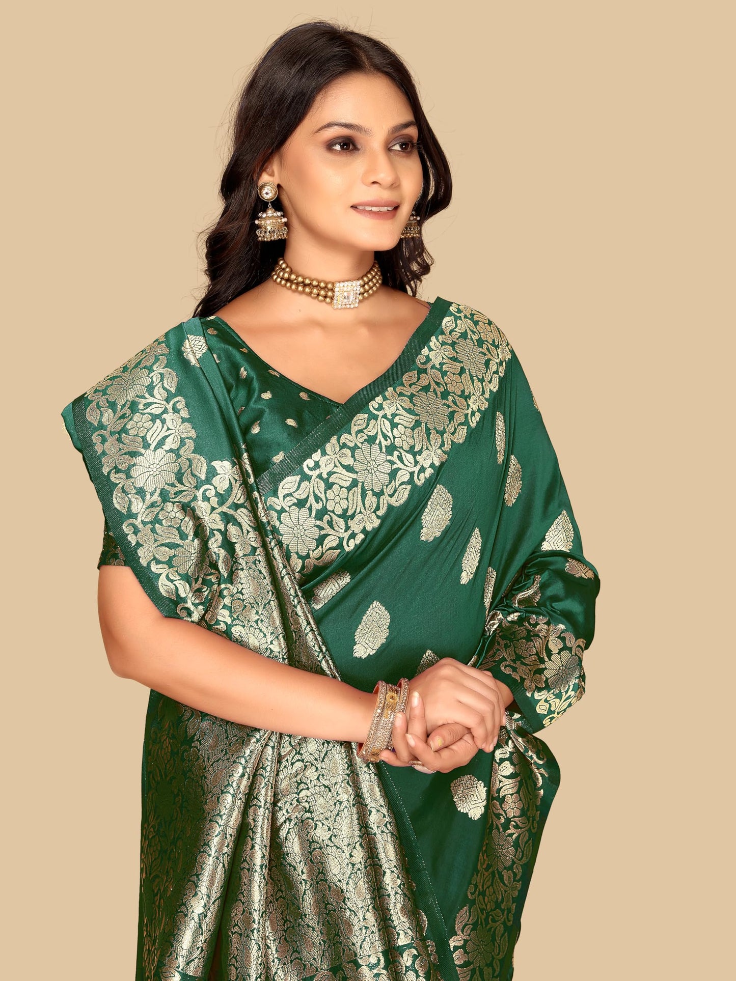 Fluit Lesvetements Women's Banarasi Silk Saree Gajari | Soft Pure Silk with Meenakari Zari Weaving | Traditional Wedding Saree with Unstitched Blouse Piece | for Festivals & Functions